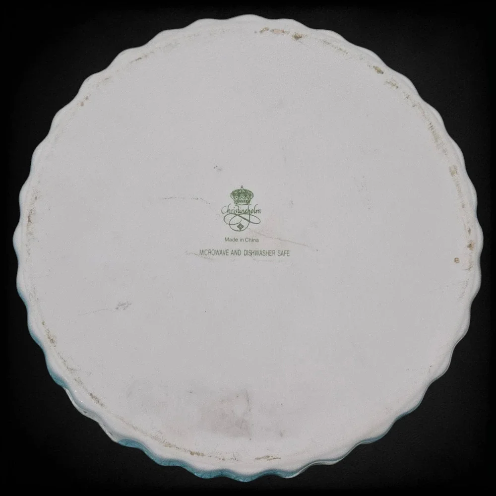 Vintage White Pink Floral Beveled Porcelain 9.5 Inch Quiche Tart 1950s Pie Pan
